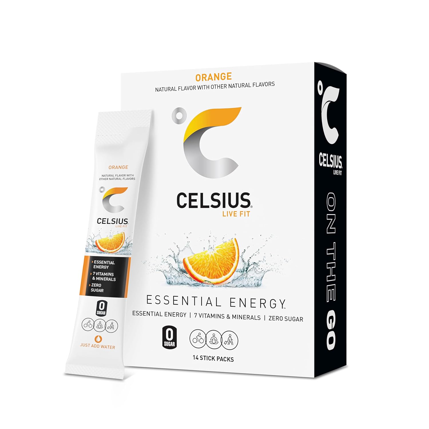 CELSIUS On-the-Go Powder Stick Zero Sugar (14 Sticks per Pack), Orange, 2.60 Oz - Image 2