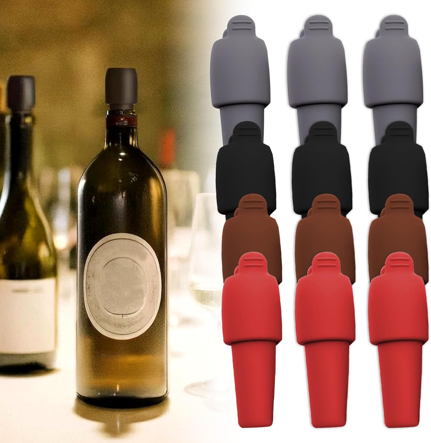 Silicone Wine Stopper for Wine Bottles, 2025 New Wine Stoppers for Wine Bottles, Seal Bottle Cover for Beer Champagne, Glass Bottle Sealer Covers Wine Stoppers for Home Use (12, All) - Image 2