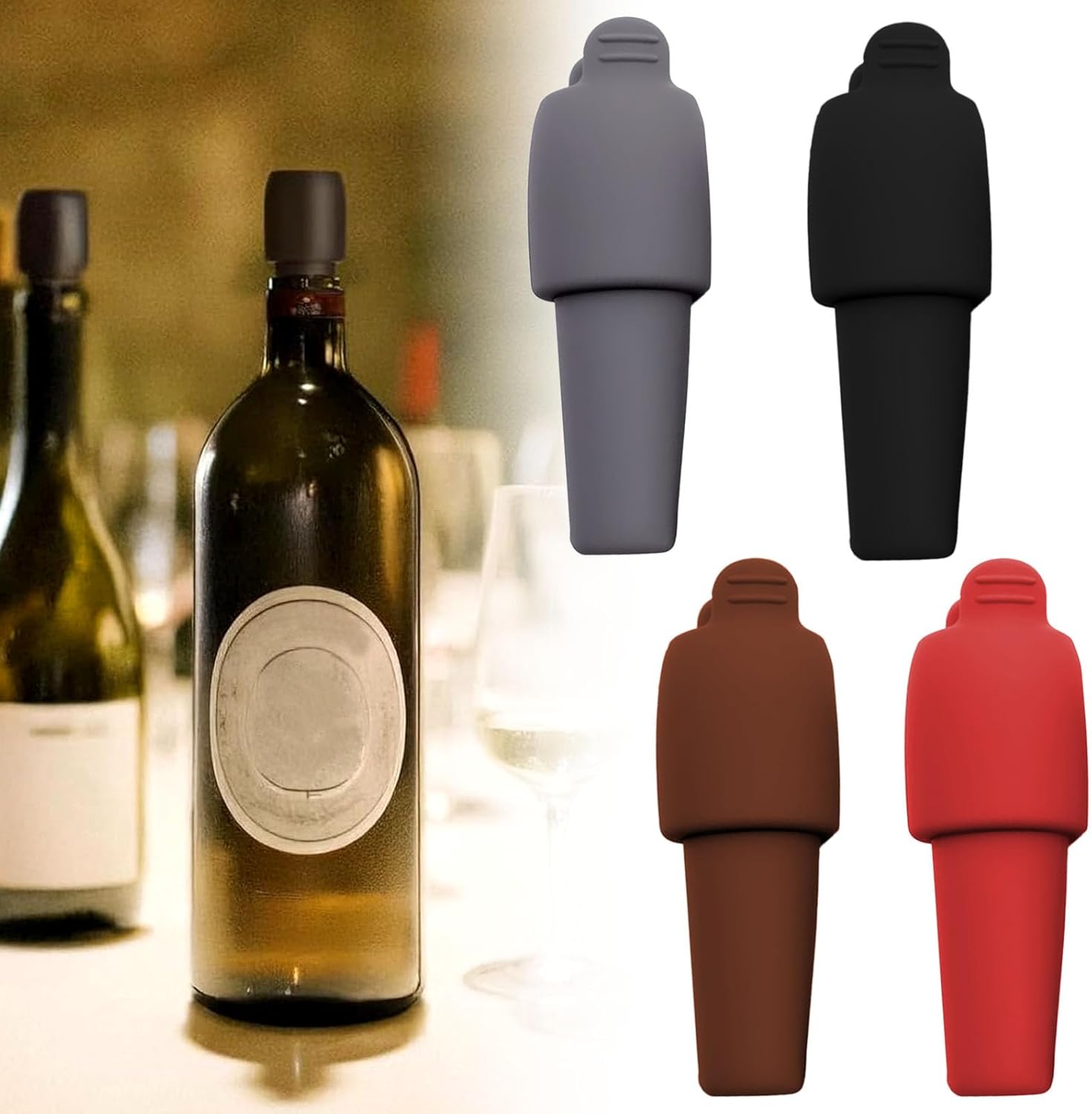 Silicone Wine Stopper for Wine Bottles, 2025 New Wine Stoppers for Wine Bottles, Seal Bottle Cover for Beer Champagne, Glass Bottle Sealer Covers Wine Stoppers for Home Use (4, All) - Image 2