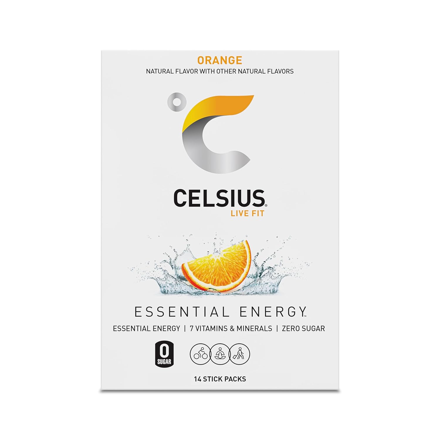 CELSIUS On-the-Go Powder Stick Zero Sugar (14 Sticks per Pack), Orange, 2.60 Oz - Image 6