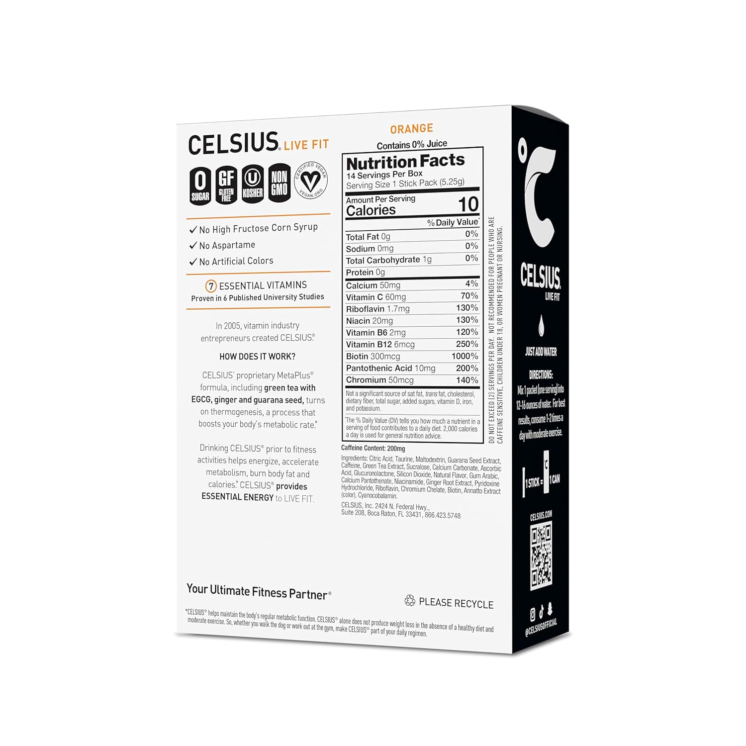 CELSIUS On-the-Go Powder Stick Zero Sugar (14 Sticks per Pack), Orange, 2.60 Oz - Image 3