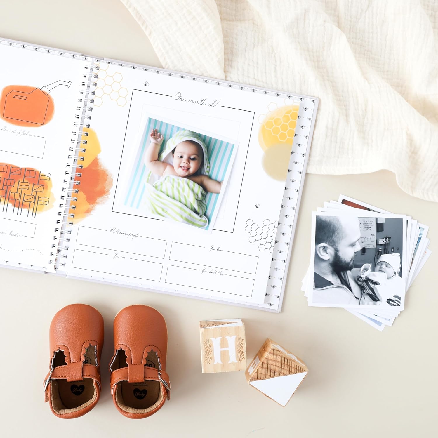 Lucy Darling Baby Memory Book – Honey Bee | Luxury Baby First Year Book & Photo Album | Gender Neutral Keepsake Journal for Milestones, Memories & Photos | Thoughtful Pregnancy Gift - Image 3